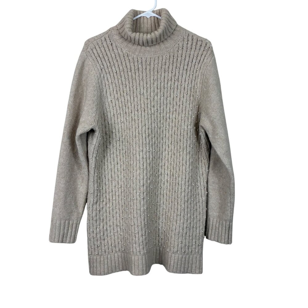 Boston Proper Wool Blend Ribbed Pearl Embellished Sweater Sz Large